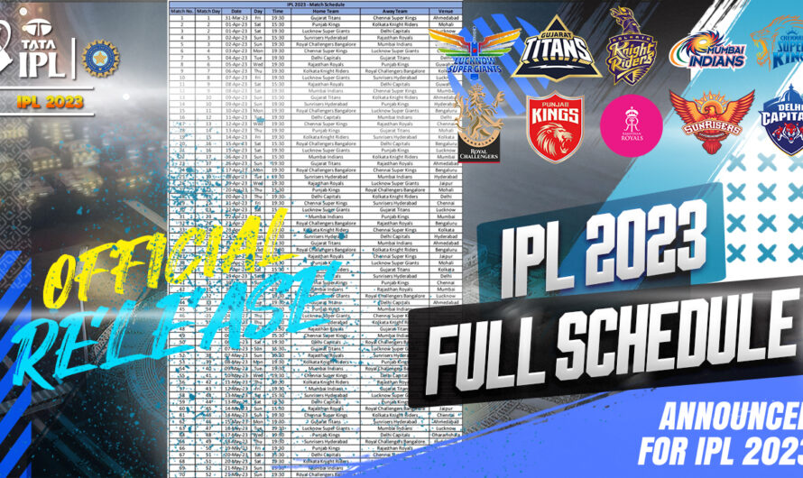 IPL 2023 Schedule : Official Schedule For IPL 2023 released